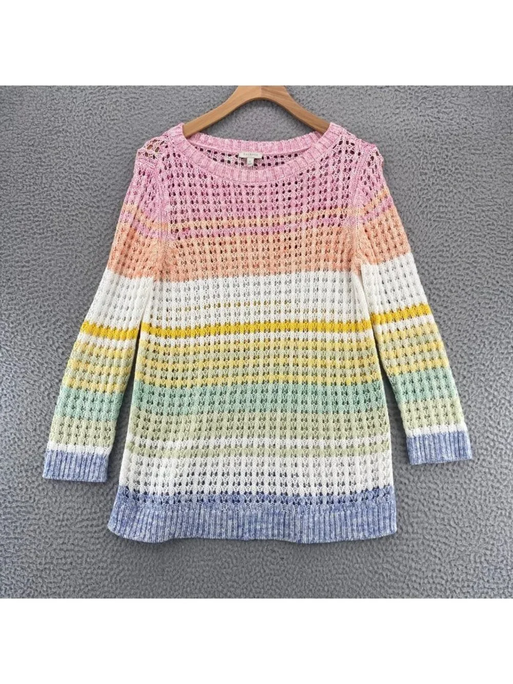 Talbots Sweater Women Small Rainbow Pastel Striped Cotton Chunky Knit Stretch